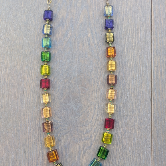 Gorgeous Murano Glass Tile Rainbow Necklace Purchased in Italy
